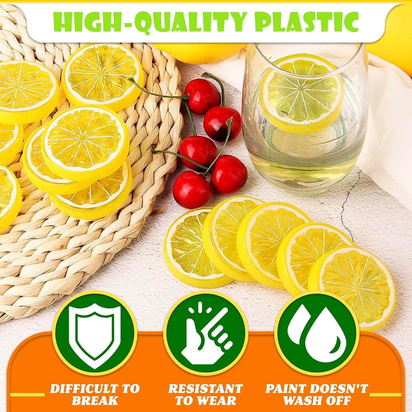 12Pcs Fake Lemon Slices Artificial - Fruit Party Decorations Fake Lemon Fruit Decorations for Party Lemon Kitchen Decoration - Simulation Yellow Lemon Home - 2 Inch Plastic Fruit Decor Kitchen