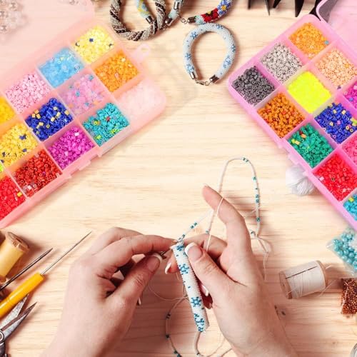 15 Girds Bead Organizer(4 Pack), Earring Organizer Box, SMALL Plastic Containers with Adjustable Dividers for Crafts Jewelry Screws Fishing Tackles Small Items, Size 6.9&#xD7;3.9&#xD7;0.9in