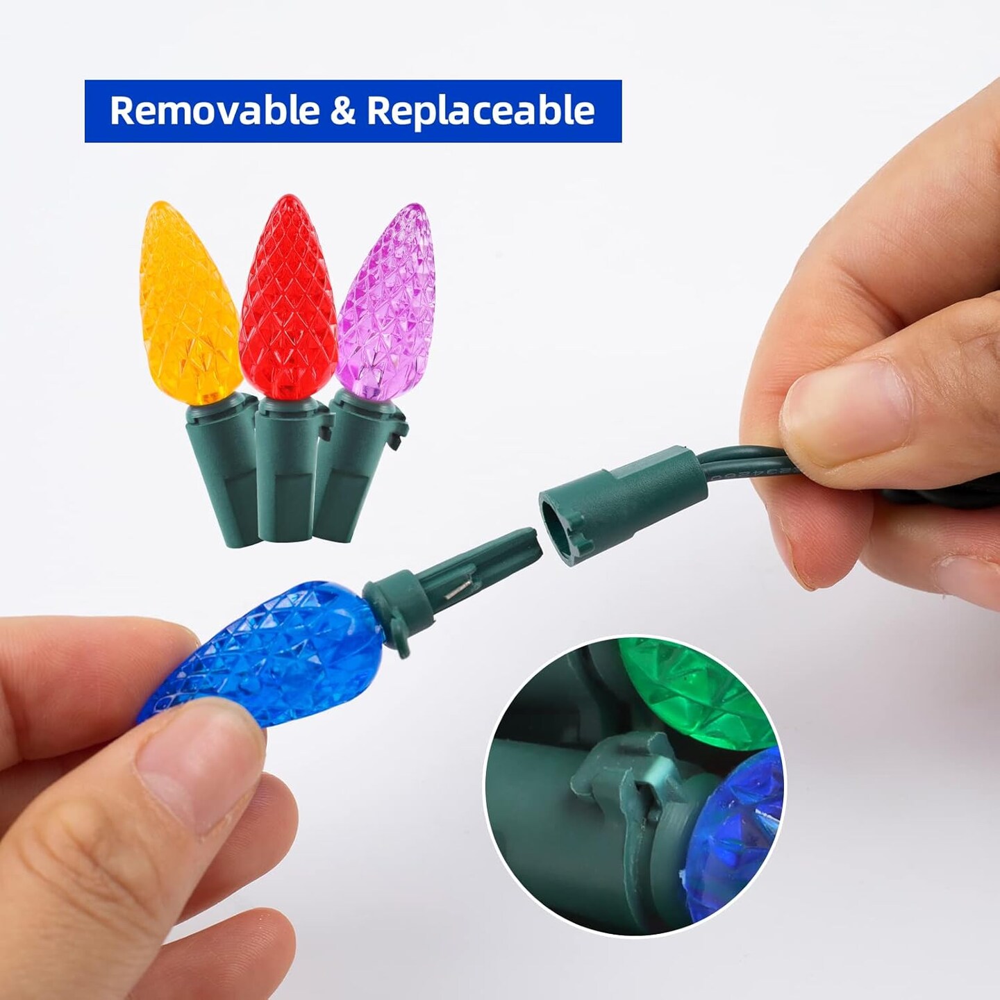 C6 Christmas Lights String Multicolor Outdoor 50 LED Strawberry Xmas Tree Indoor Waterproof Decoration Plug in 18 Feet Used