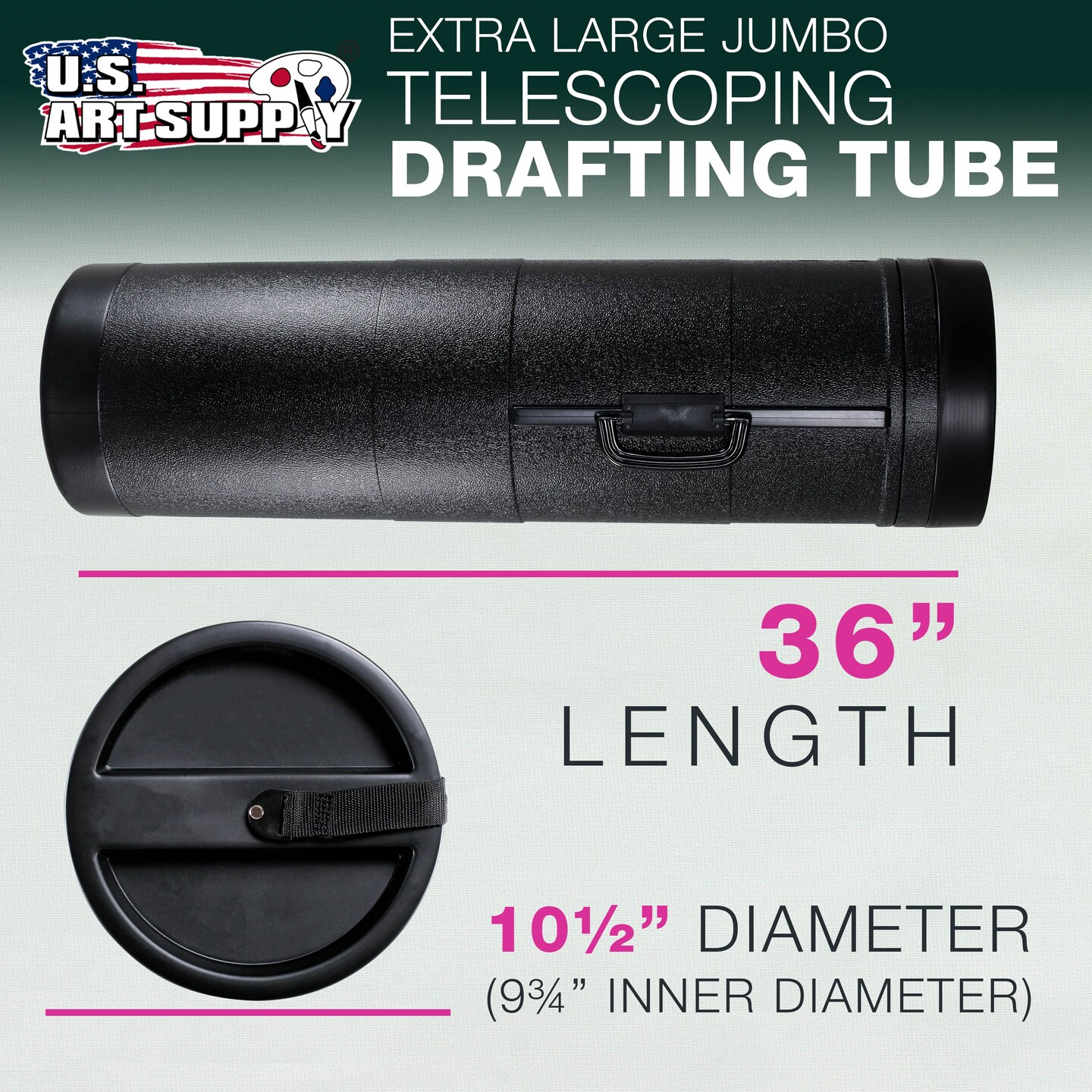 Jumbo Poster Tube - Telescoping Adjustable 36&#x22; to 62-1/2&#x22; - Durable 10-1/2&#x22; Diameter Storage Tube - Art Poster Carrier Holder &#x26; Blueprint Storage Drafting Tube Travel &#x26; Protection