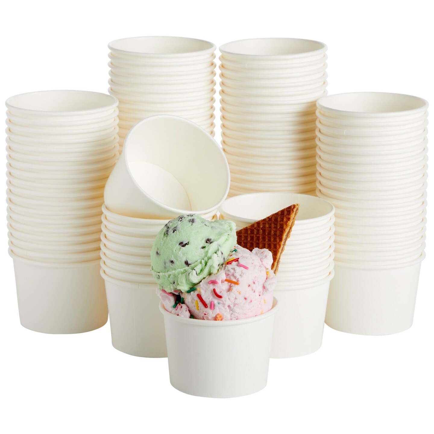 Juvale Ice Cream Cups - 8 oz, White, 100 Count - Disposable Paper Dessert & Sundae Cups & Ice Cream Bowls for Sundae Bar