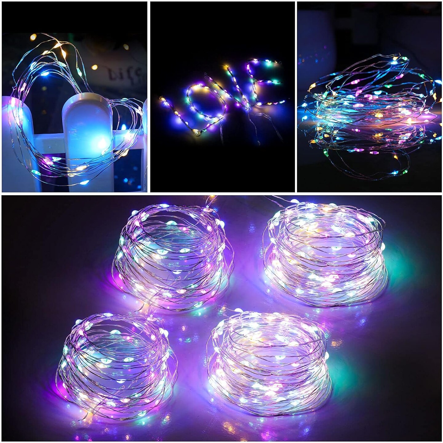 4 Pack Fairy Lights Battery Operated, String Lights 10ft 30 LEDs, Flashing and Constant Light Mode, Silver Wire Mini Lights for Festival, Christmas Decoration