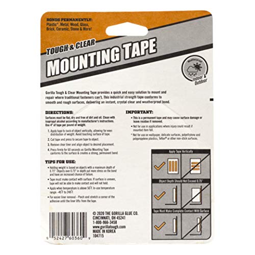 Tough &#x26; Clear Double Sided Mounting Tape, Clear Tape, 1&#x22; x 150&#x22; (Pack of 1) - Weatherproof for Indoor or Outdoor