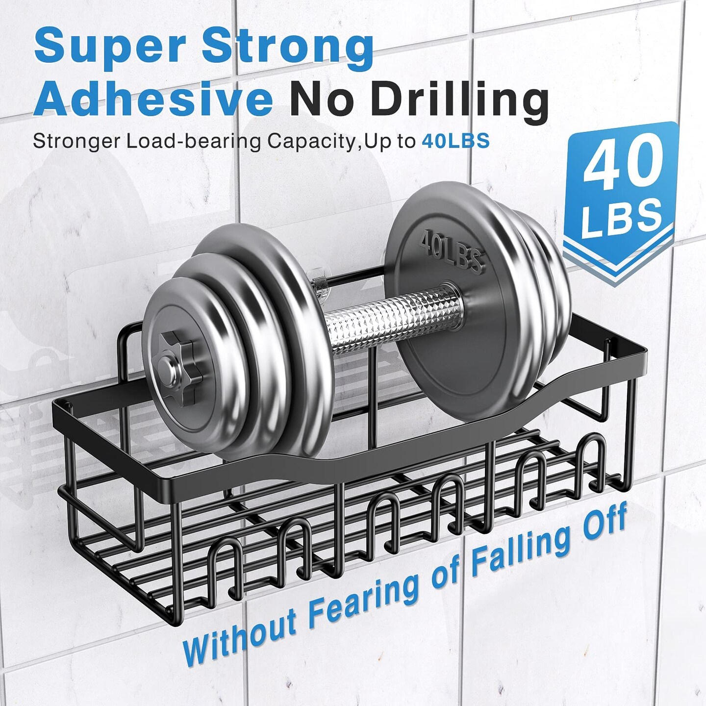Adhesive Shower Caddy, 5 Pack Rustproof Stainless Steel Bath Organizers With Large Capacity, No Drilling Shelves for Bathroom Storage &#x26; Home Decor