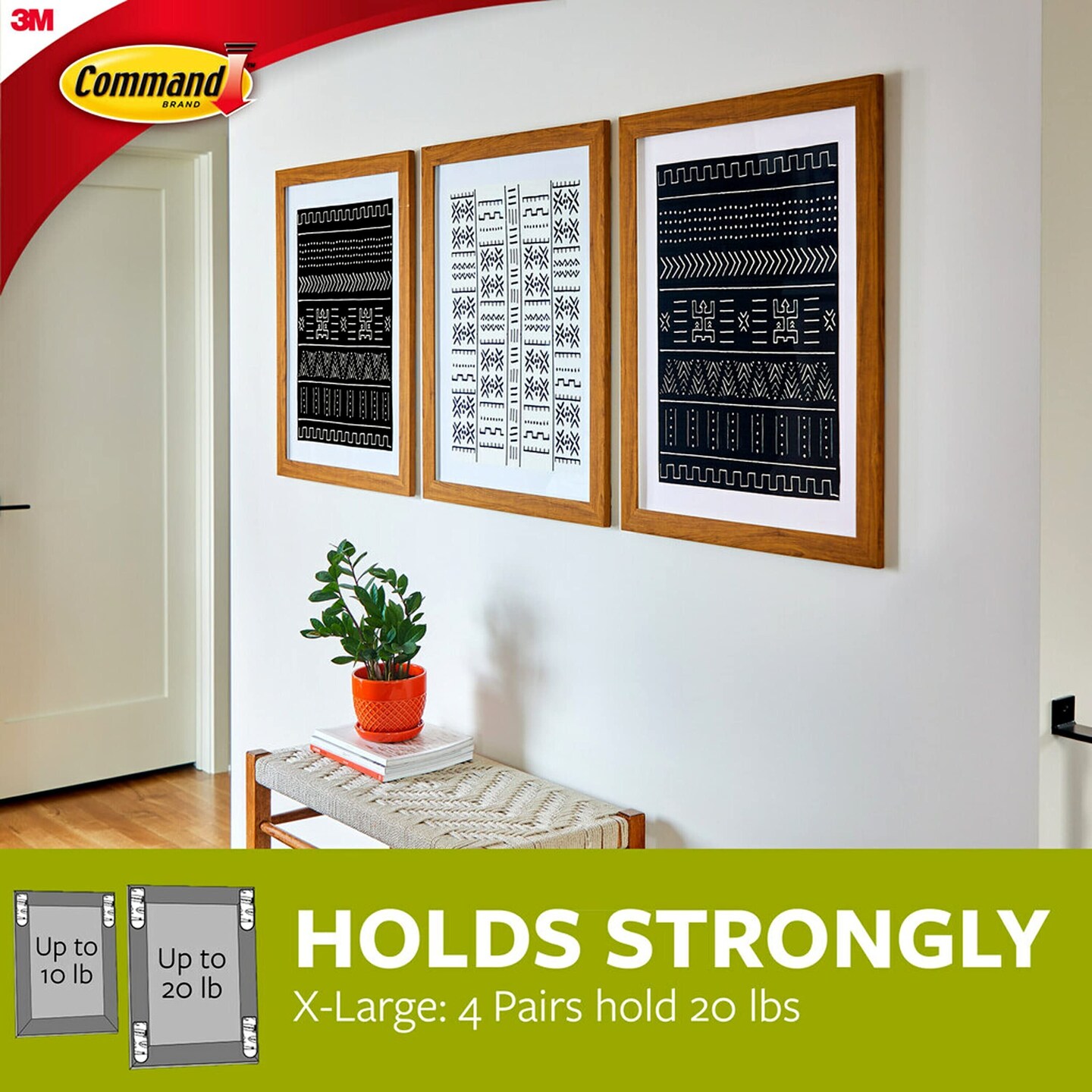 20 lb XL Heavyweight Picture Hanging Strips 16 Pairs (32 Command Strips), Damage Free Hanging Picture Hangers, Heavy Duty Wall Hanging Strips for Home Decor, Black Adhesive Strips
