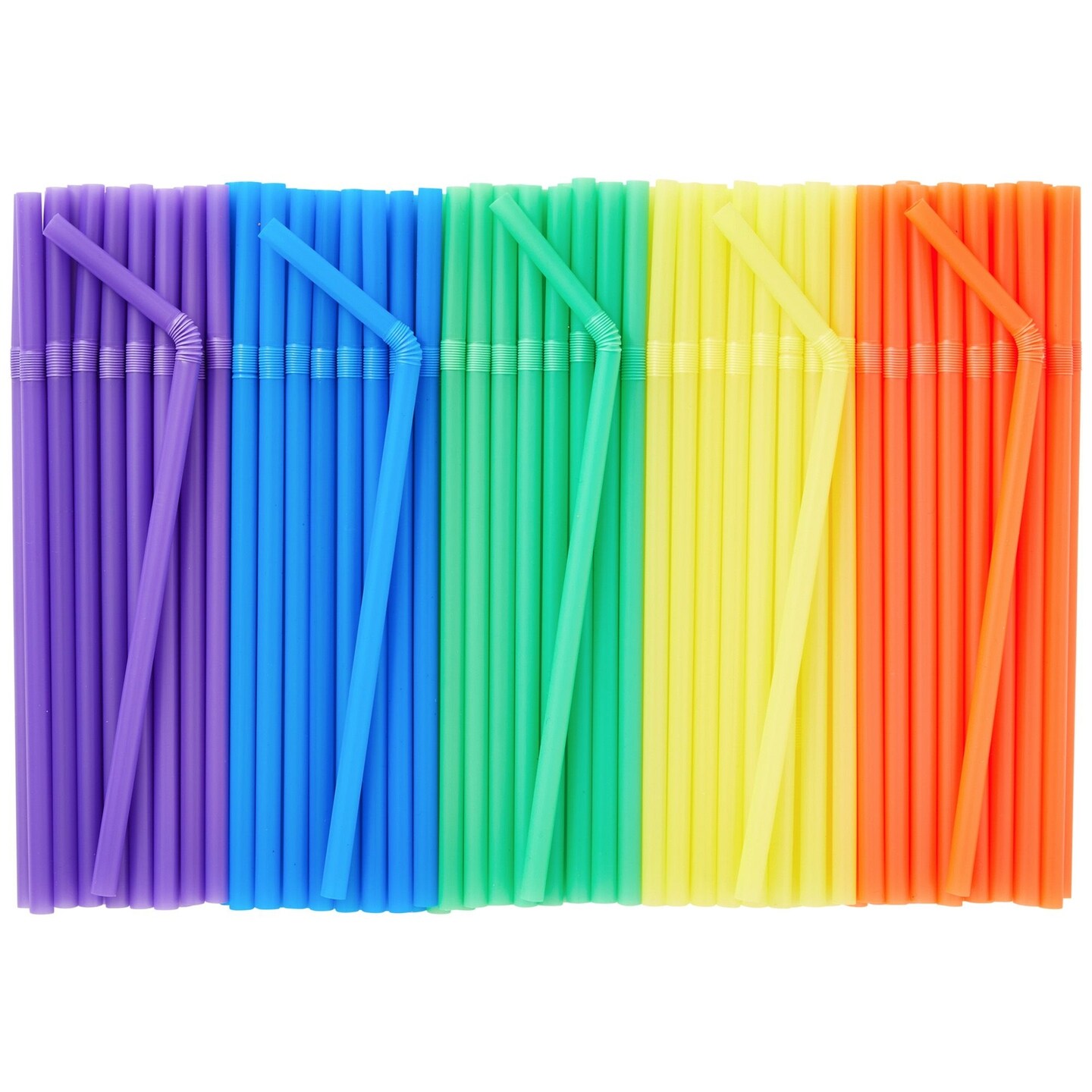 Juvale Flexible Plastic Straws - 8.25 in, 5 Colors, Pack of 300 - Disposable & Bendable Smoothie Straws for Cocktails & Iced Drinks