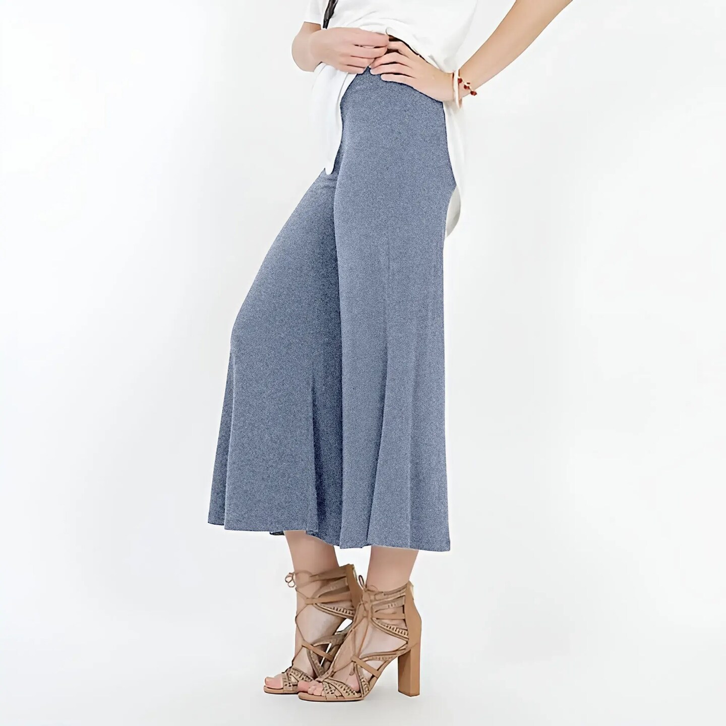 Upcycled Wide Leg Gaucho Pants with Folded Over Waist Band
