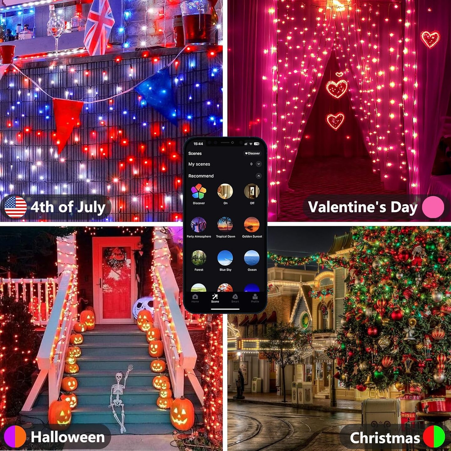 Red White and Blue String Lights, Color Changing Smart RGB Christmas Lights with Remote &#x26; App Control &#x26; Timer, Music Sync Multiple Modes 66ft 200 LED Twinkle Light Indoor Outdoor