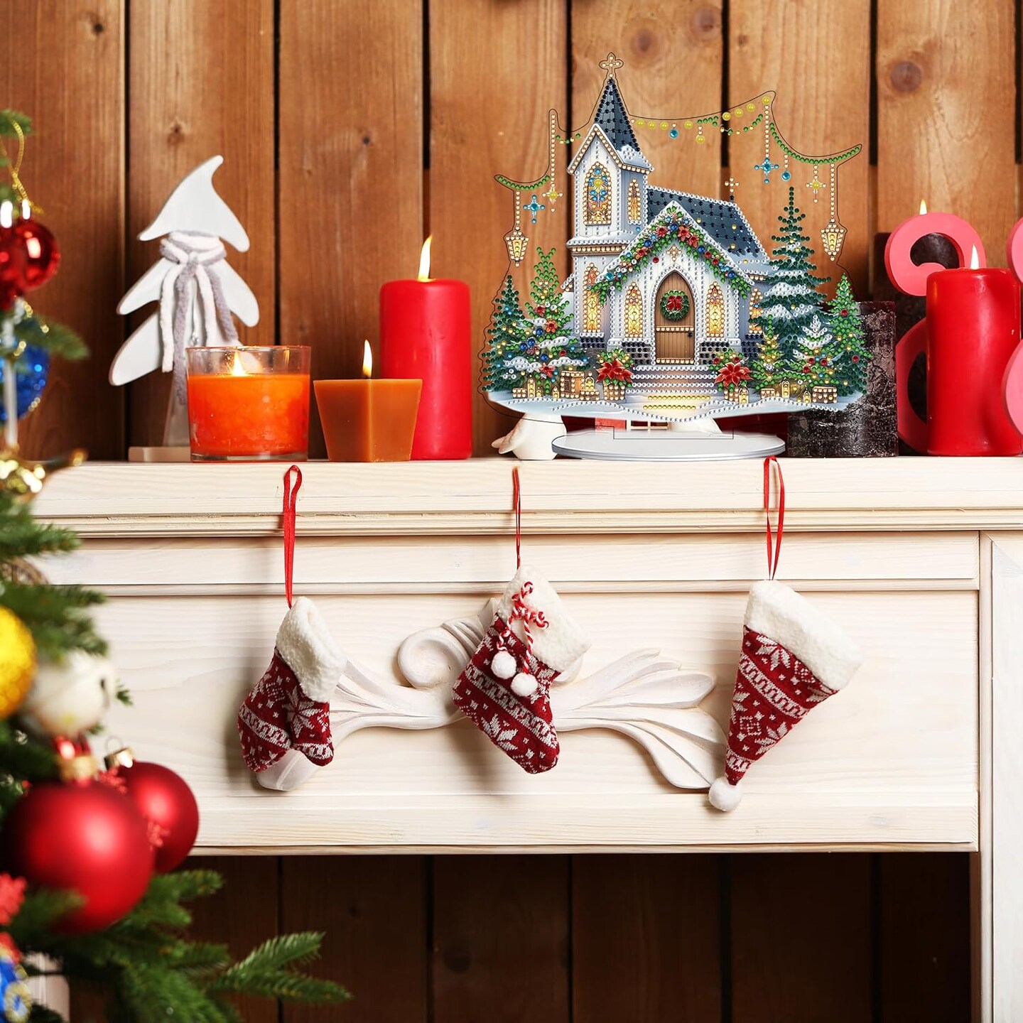 DIY Tabletop Diamond Art Painting Kit – Special Shaped Rhinestone Desk Ornament (Double-Sided, Christmas House-2)