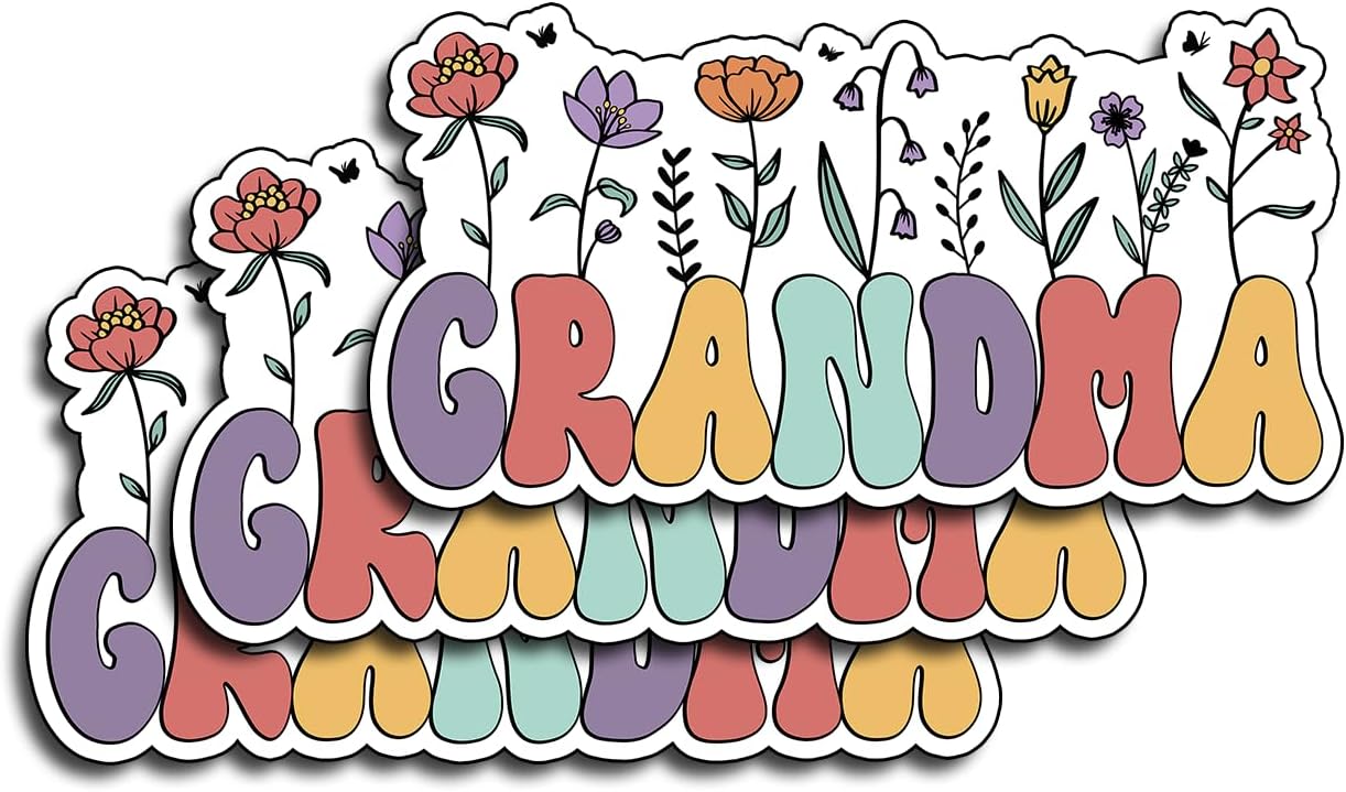 (3PCS) Grandma Sticker, Gifts for Mom, Mommy Birthday Sticker, Decor Books Laptop Phone Tumbler Waterproof Vinyl Water Bottle, Gifts Mother Day Christmas Thanksgiving Decals 3&#x22;x1.5&#x22; Inch