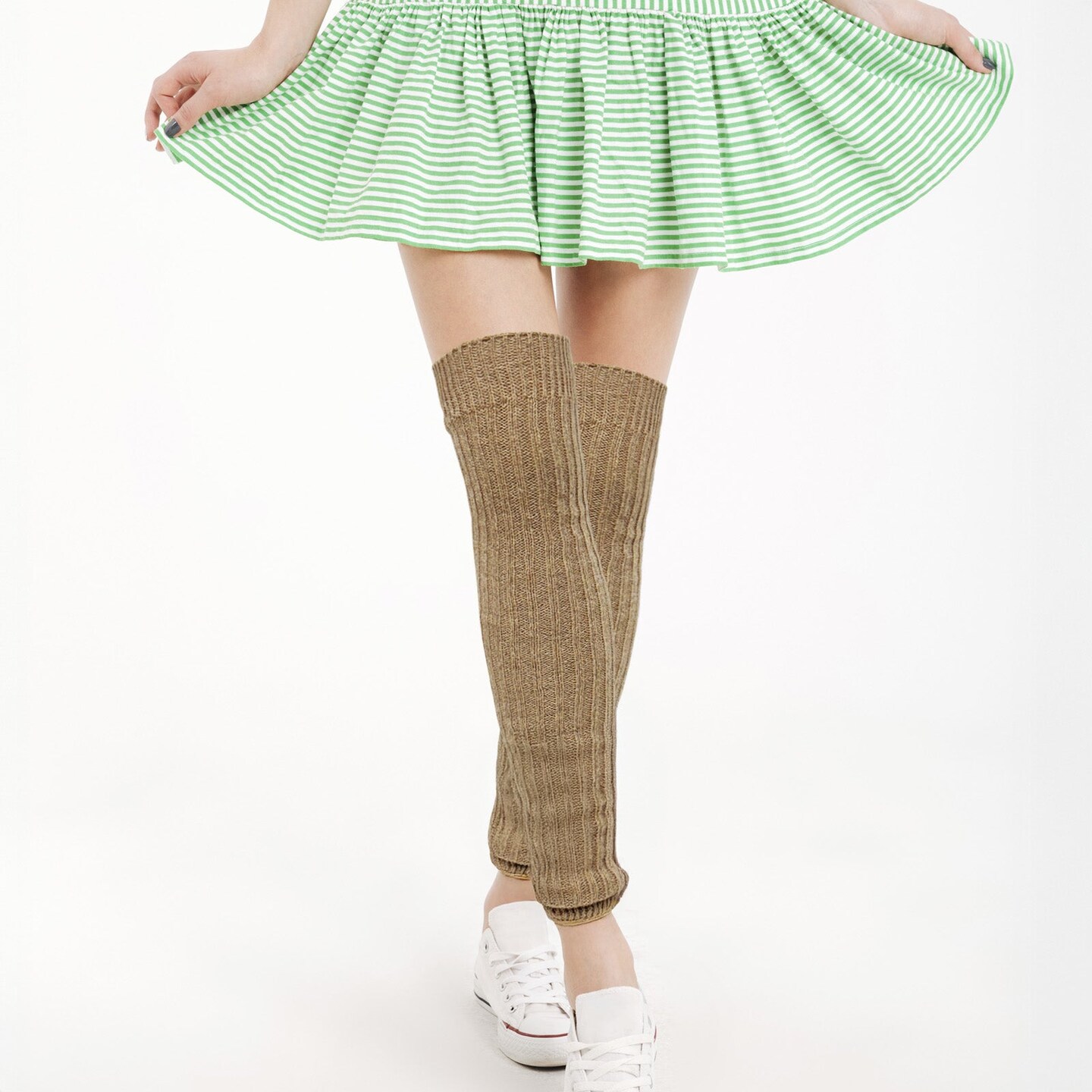 Wrapables Over The Knee Long Wool Blend Leg Warmers, Khaki