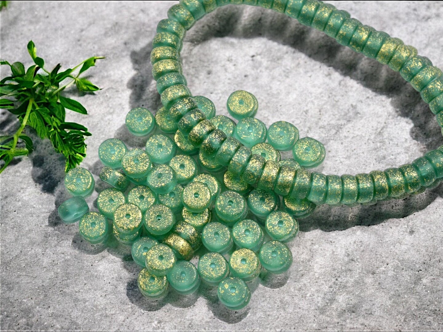 *50* 6x3mm Gold Washed Matte Sea Green Heishi Beads