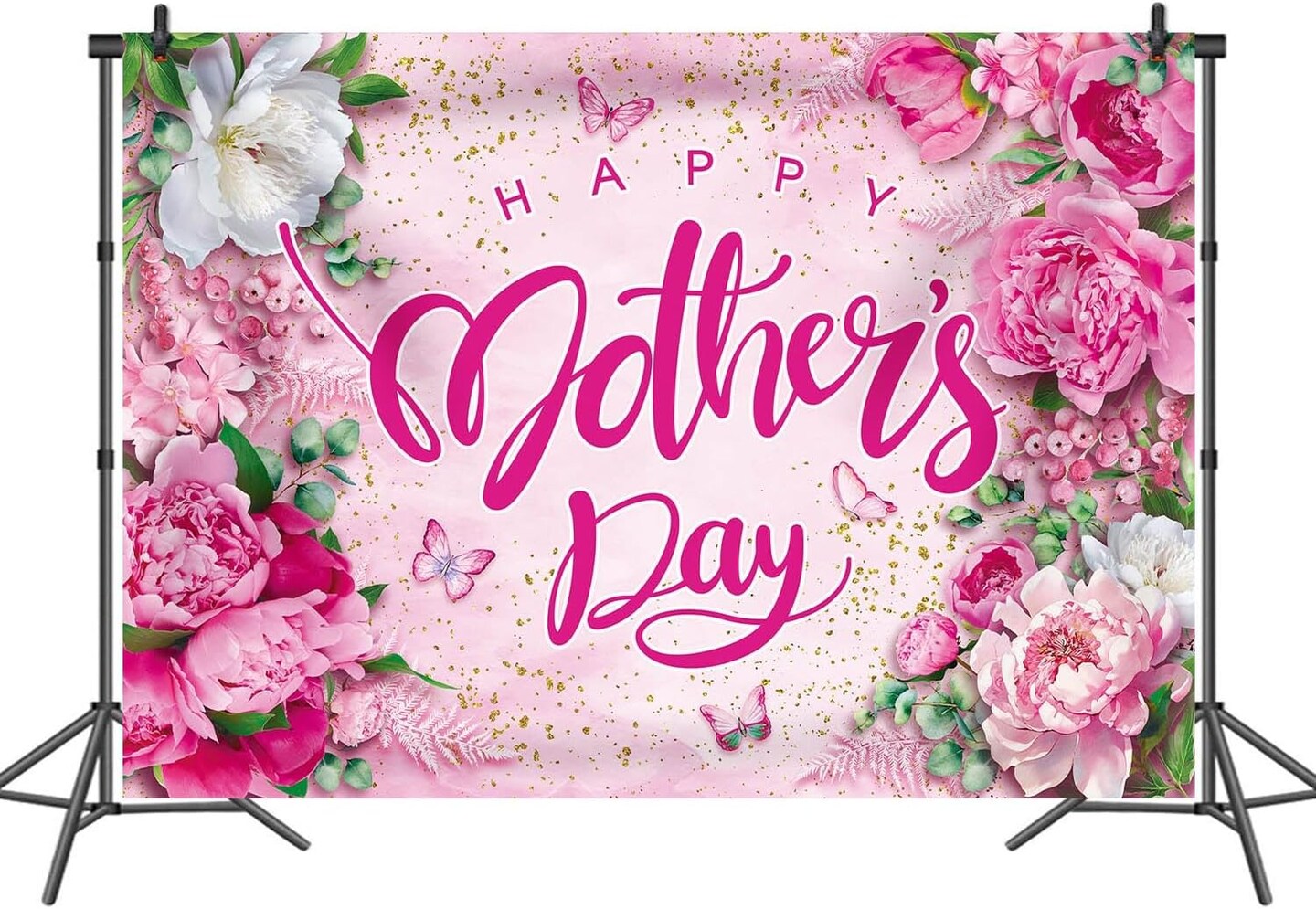 7x5ft Mother’s Day Photography Backdrop – Pink “Thanks Best Mom & Grandma” Event Banner, Floral Party Decoration Background for Photo Booth Props and Celebration Pictures