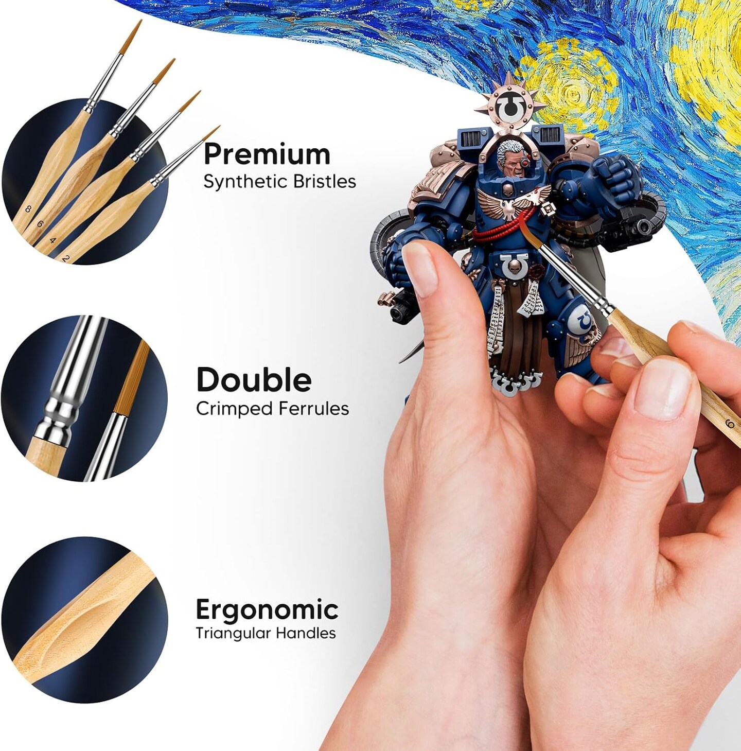 Miniature Paint Brushes, 10PC Fine Detail Paint Brush Set, Mini Small Painting Brushes for Art, Crafts, Acrylic, Watercolor, Oil, Model, Face, Warhammer 40k &#x26; Paint by Number, Citadel, Figurine-Wood