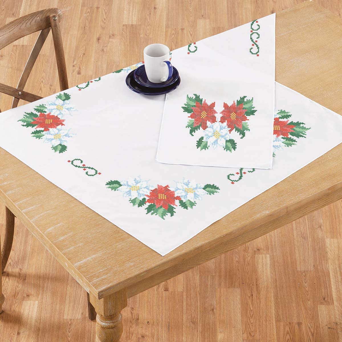 Herrschners Holiday Poinsettia Topper & Runner Stamped Cross-Stitch