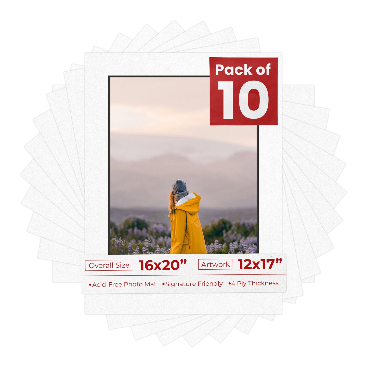 White with Black Core Mat Board for 16x20 Frames - Fits 12x17 Photos