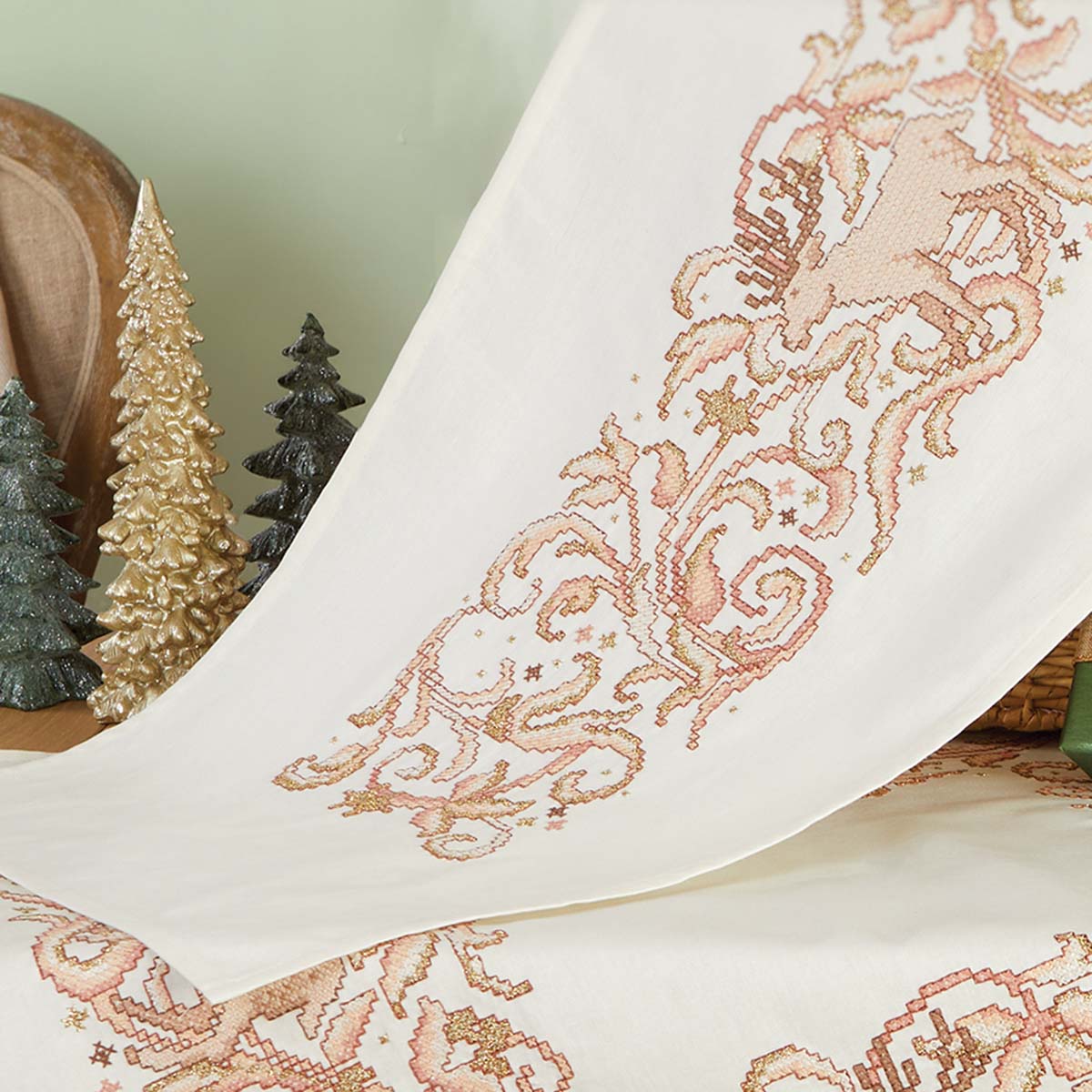 Herrschners Metallic Flourish Table Runner Stamped Cross-Stitch Kit ...