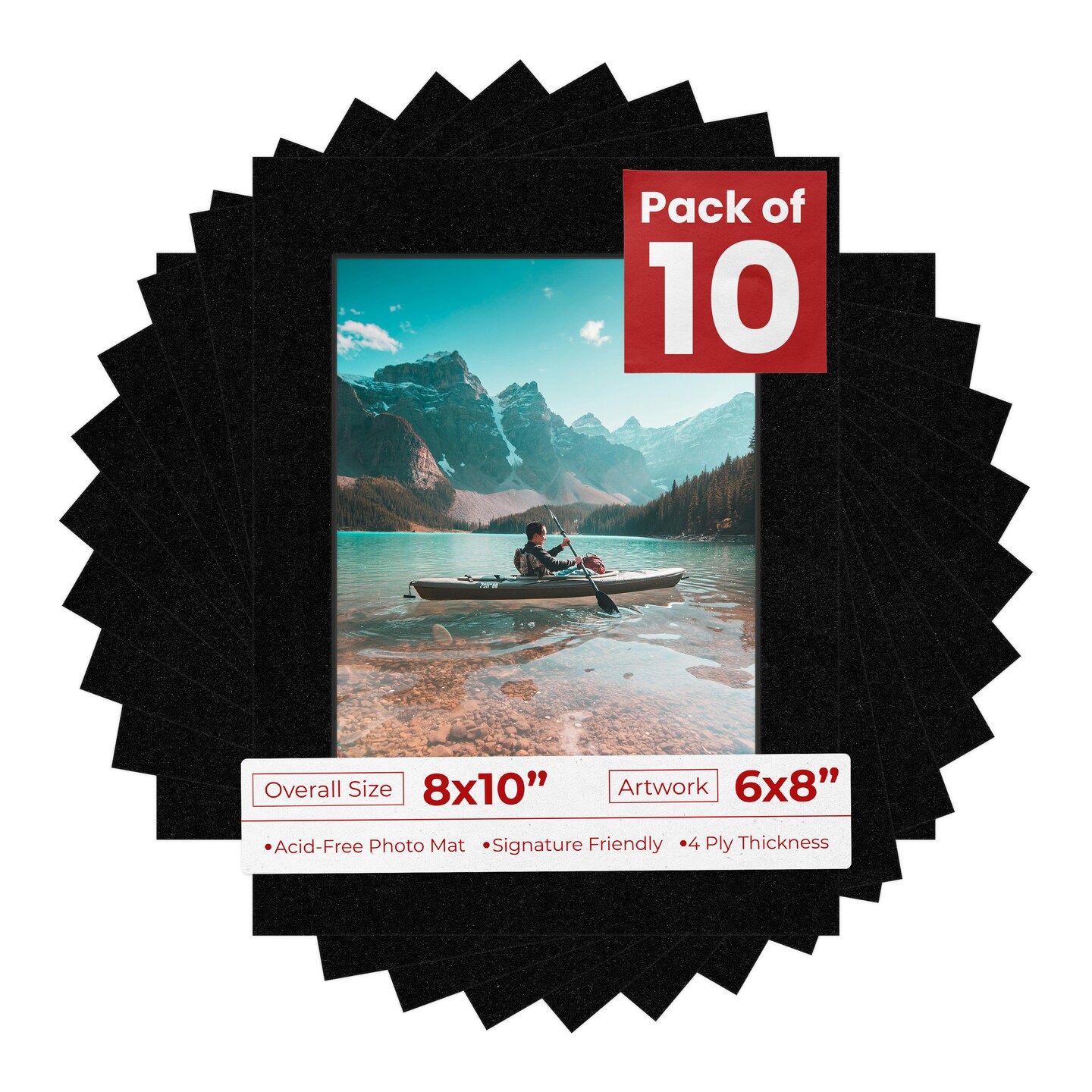 Black with Black Core Mat Board for 8x10 Frames - Fits 6x8 Photos