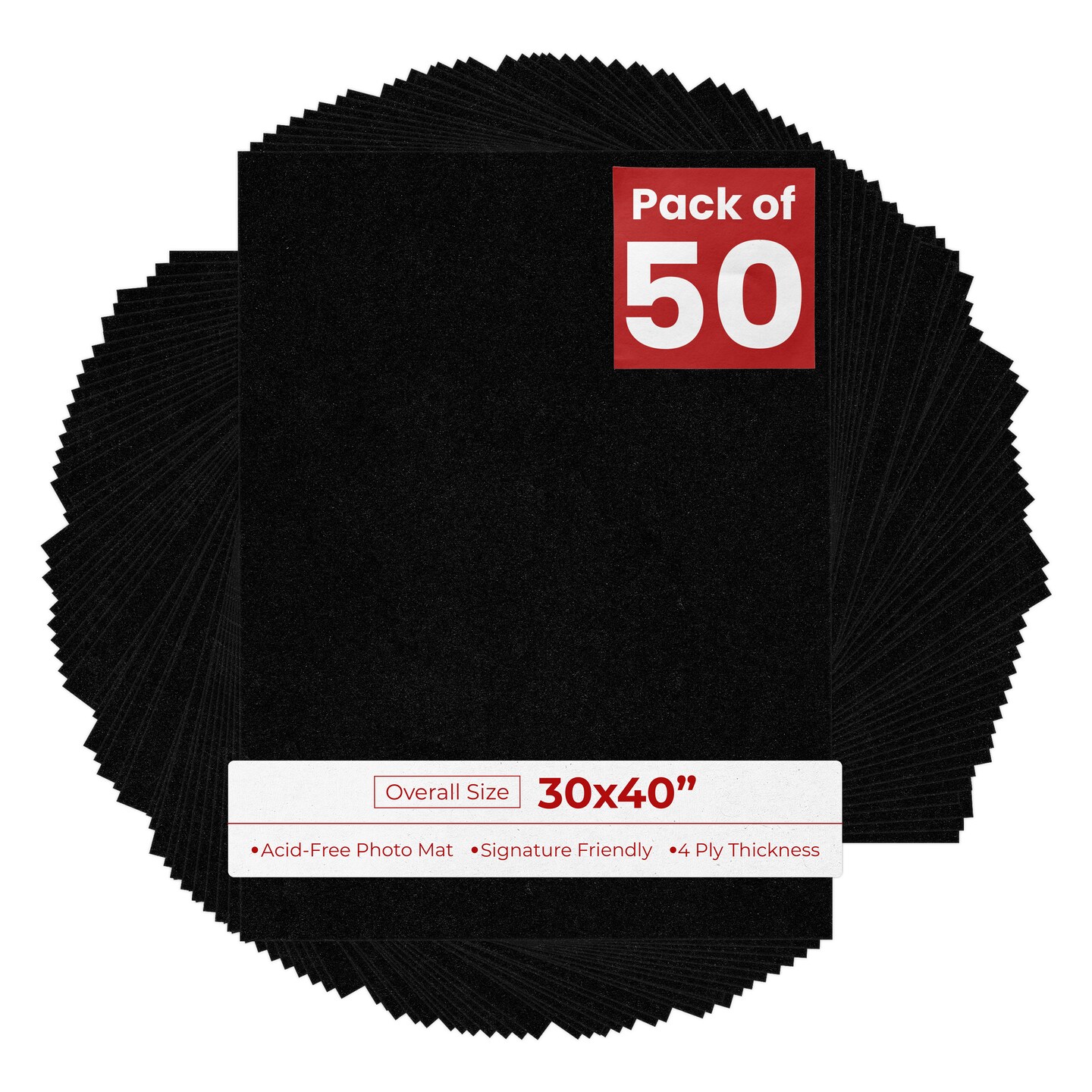 Black with Black Core 30x40 Uncut Mat Board - Blank Sheets, No Opening