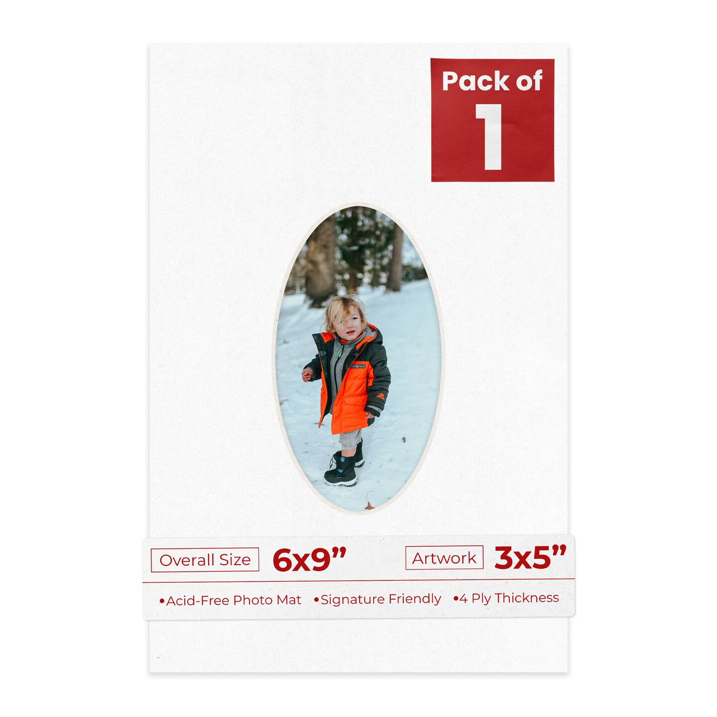 White with Black Core Mat Board for 6x9 Frames - Oval Opening for 3x5 Photos