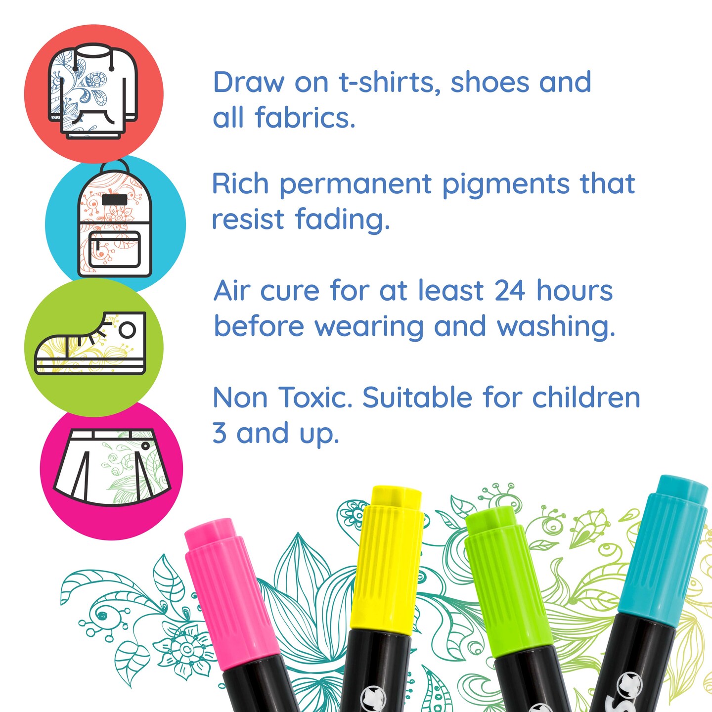 U.S. Art Supply Super Markers 20 Neon Dual Tip Fabric Markers - Fine & Chisel Point Pens Fabric Marker Permanent for Clothes, T-Shirts - Permanent Ink Eye-Catching Ultra-Bright Neon Colors