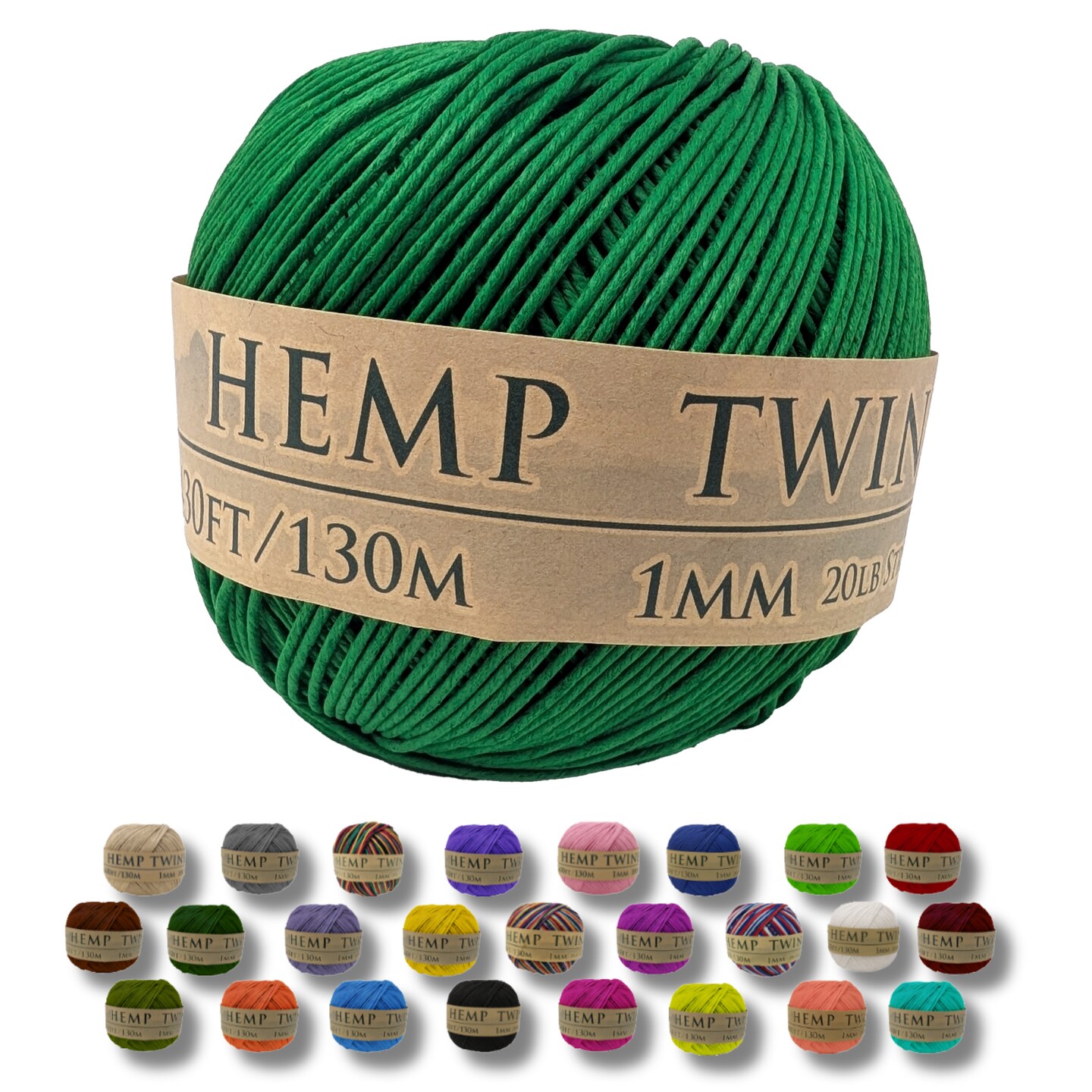 Hemptopia, Hemp Twine Ball, 430ft, 20lb test strength, Multiple colors, All Natural