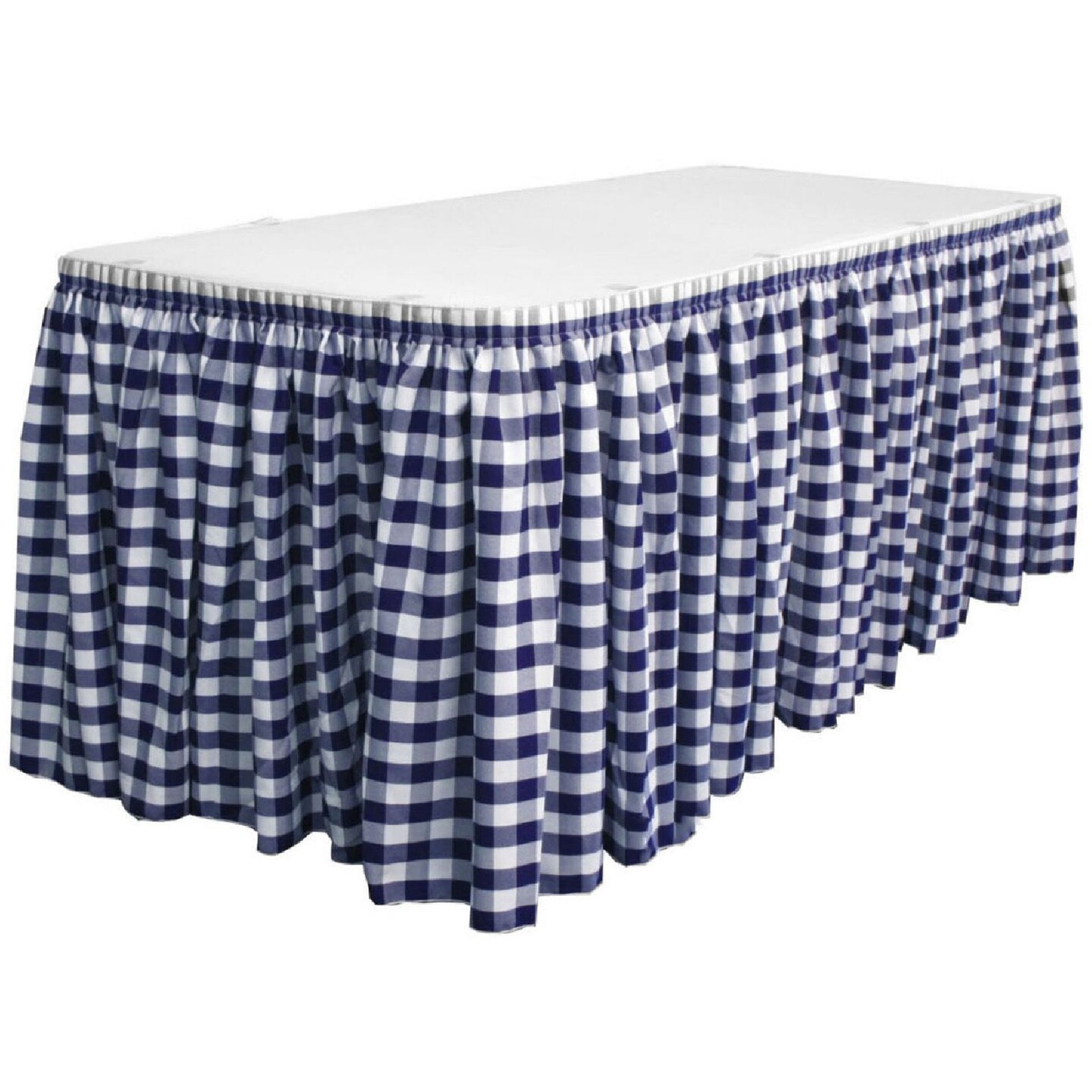 Gingham Checkered Table Skirt 204" x 29 Inch 1 Inch Yarn Dyed Polyester with Clips