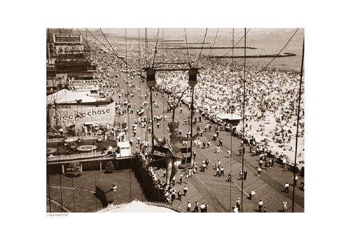 Framed Art Coney Island 1947 Sepia - Vintage Beach Photography