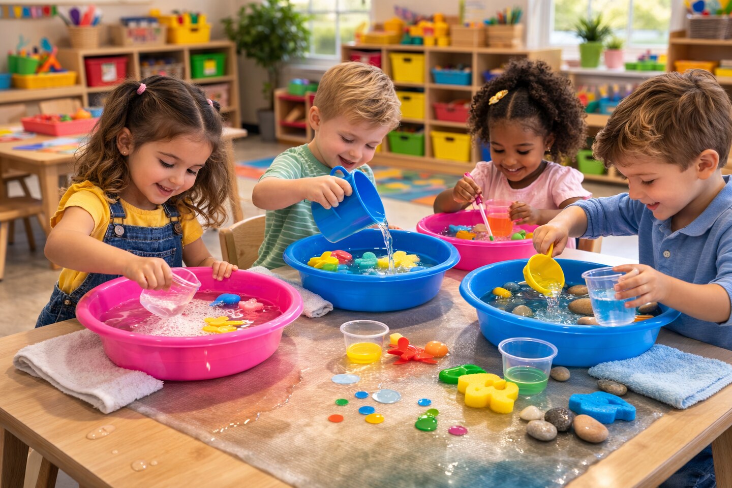Children’s Wash Bowl – Pink & Blue – Kids Plastic Wash Basin for Classroom, Art, Handwashing & Sensory Play