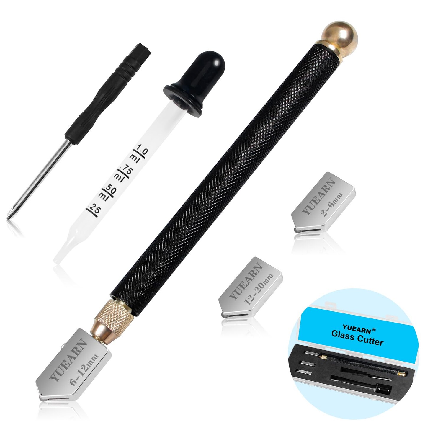 Glass Cutter(2-20mm), Glass Cutting Tool for Thick Glass, Pencil Style with Automatic Oil Feed, Carbide Tip & Ergonomic Handle for Mirrors, Tiles & Mosaics