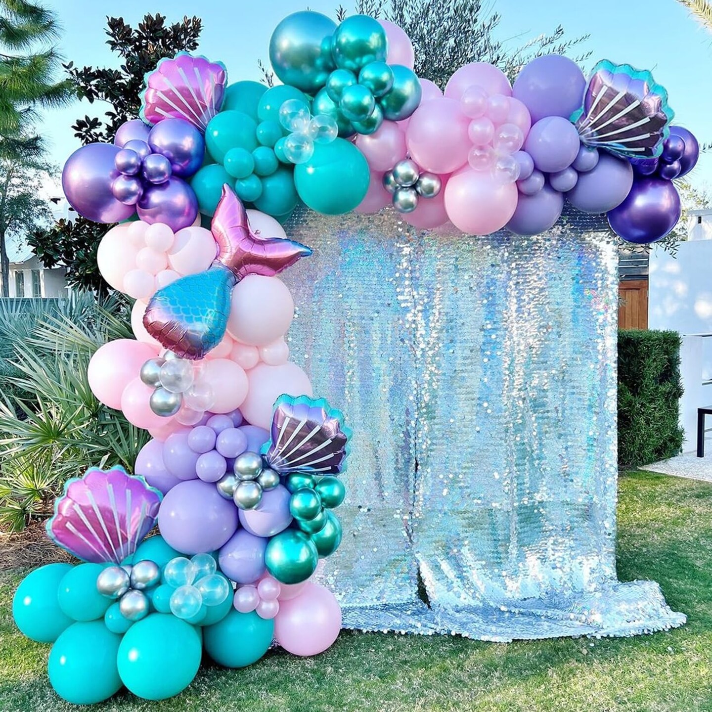 Mermaid Party Balloon Arch Kit (Light Pink, Teal Blue, Purple, Silver, Transparent) 1 x 1 x 1 inches
