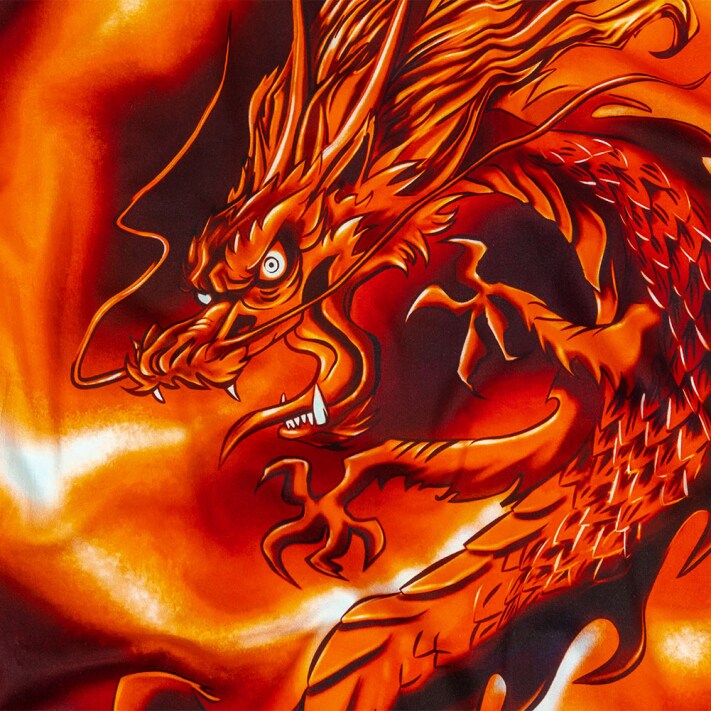 1 Panel Stretch Cotton Twill Fabric Dragon and Smoke Print