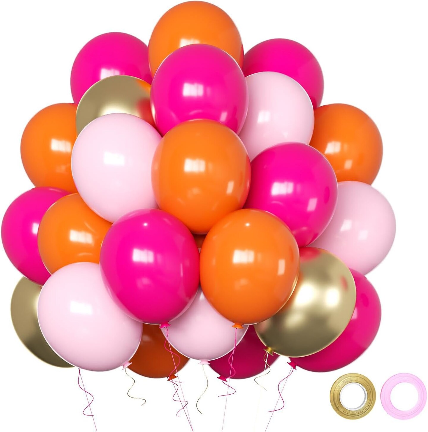 12 inch Hot Pink and Orange Balloons(Pink Orange Gold)12.6 x 8.6 x 0.3 inches
