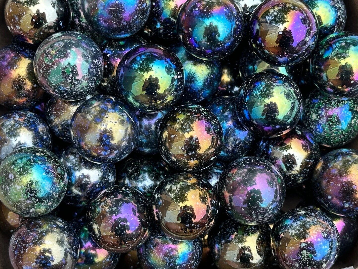 JUPITER Purple/Spots Iridescent Glass Marbles 22mm (7/8 inch) SHOOTER Taw (Lot of 5)