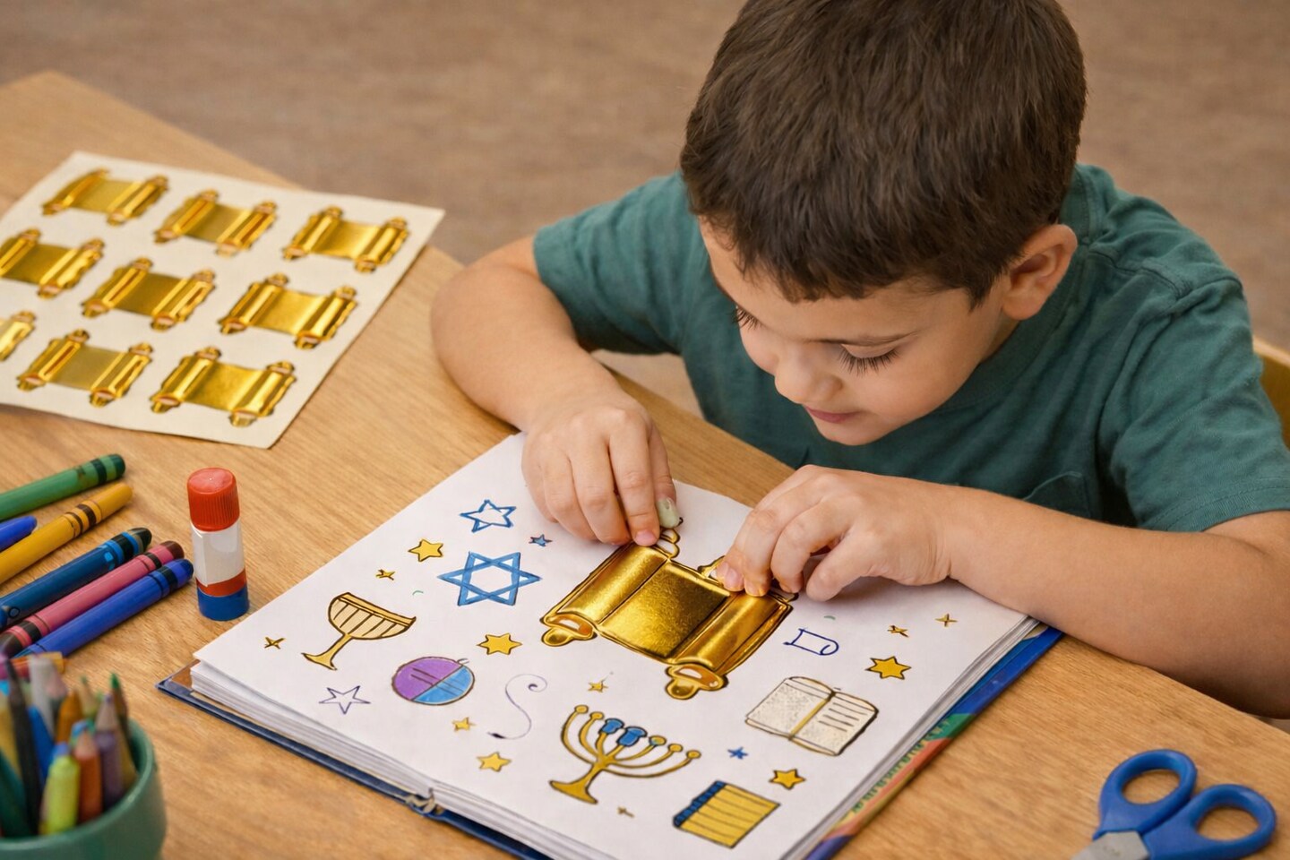 Sefer Torah Die-Cut Sticker – Gold Foil (Large) 4" – 6 Sheets | Judaica Decorative Stickers for Crafts & Classrooms