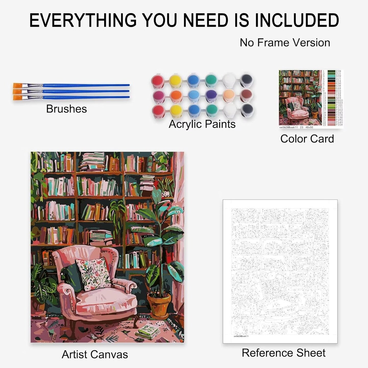 Bookshelf Book Theme Pink Library Paint by Numbers Kits for Adult - 16&#x27;&#x27;W x 20&#x27;&#x27;H