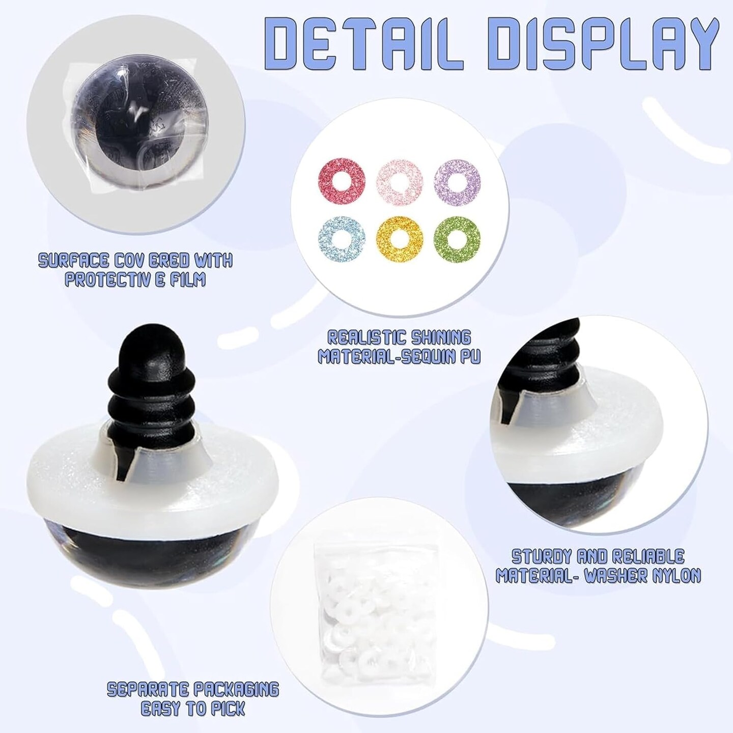 40pcs 30mm Safety Eyes for Amigurumi Glitter Plastic