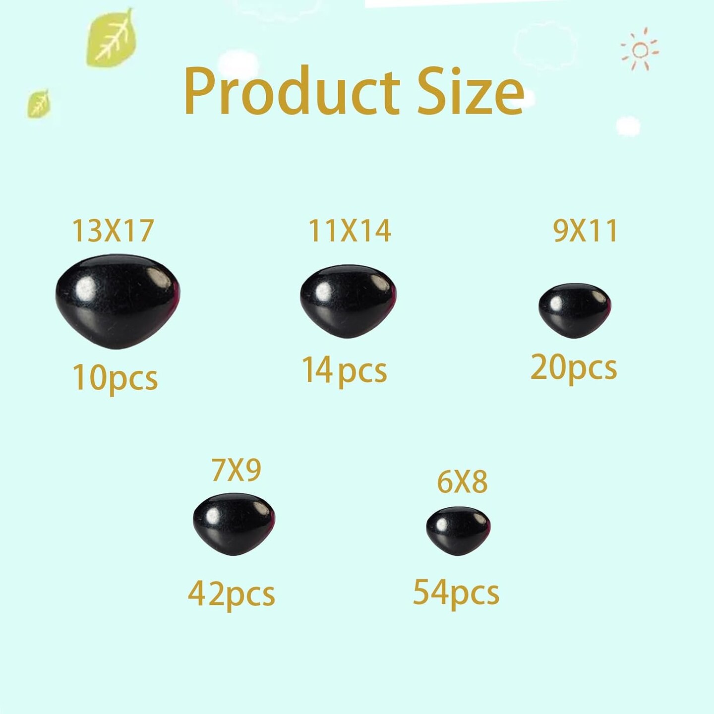 280pcs Black Plastic Safety Noses – 5 Sizes with Washers for Amigurumi, Crochet Bears, Dogs, and Stuffed Animals