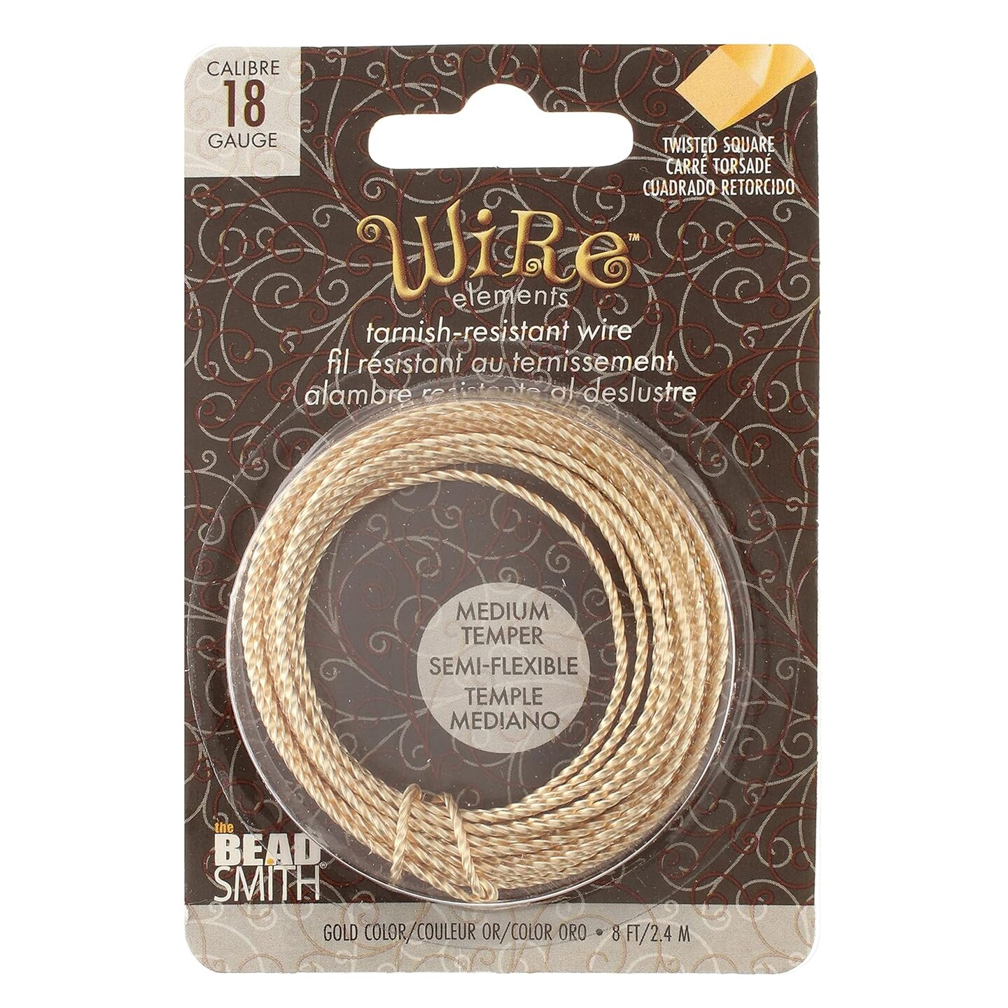 The Beadsmith Twisted Craft Wire - Wire Elements - Medium Temper - 18 Gauge, 8 Ft Coil - Gold Color - Beading Wire Used for Jewelry Making, Wire Wrapping, and Other DIY Arts &#x26; Crafts