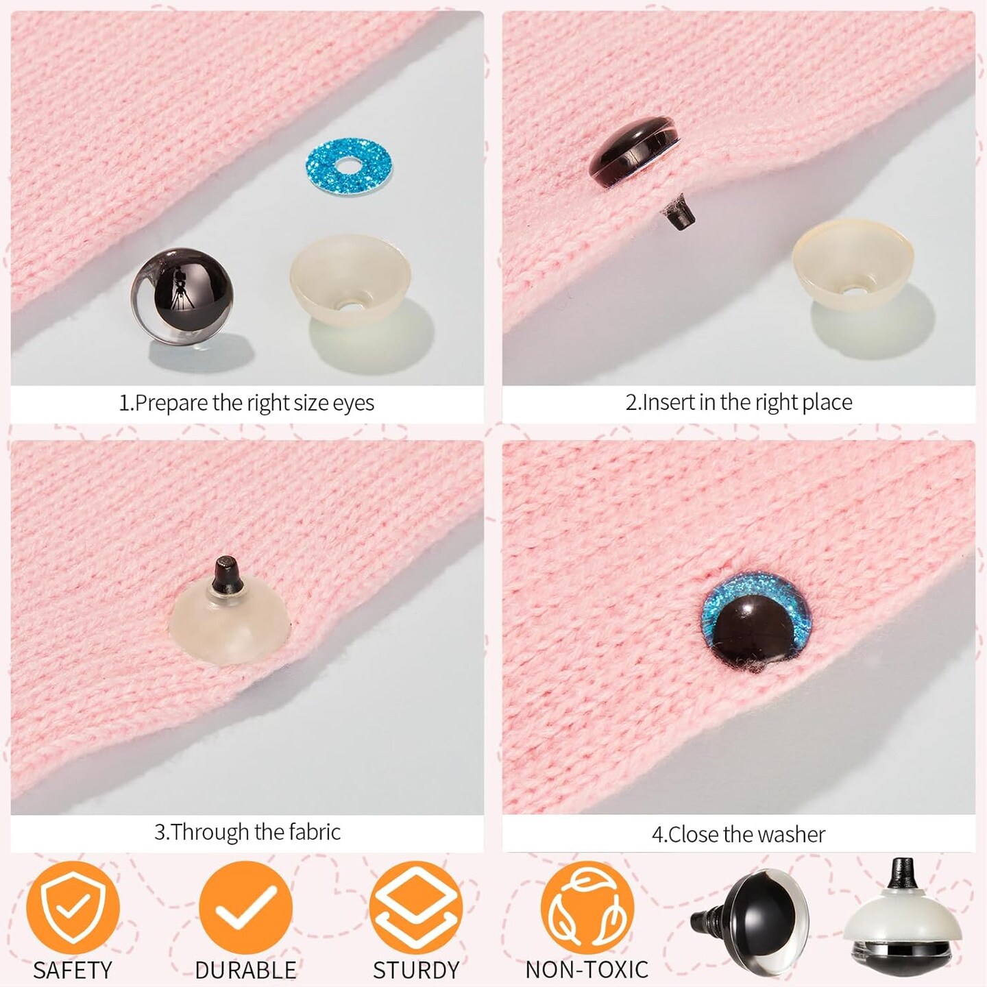 120PCS 20mm 3D Glitter Safety Eyes for Amigurumi – Moon Crochet Eyes with Washers for Dolls, Plush Toys, and Craft Projects