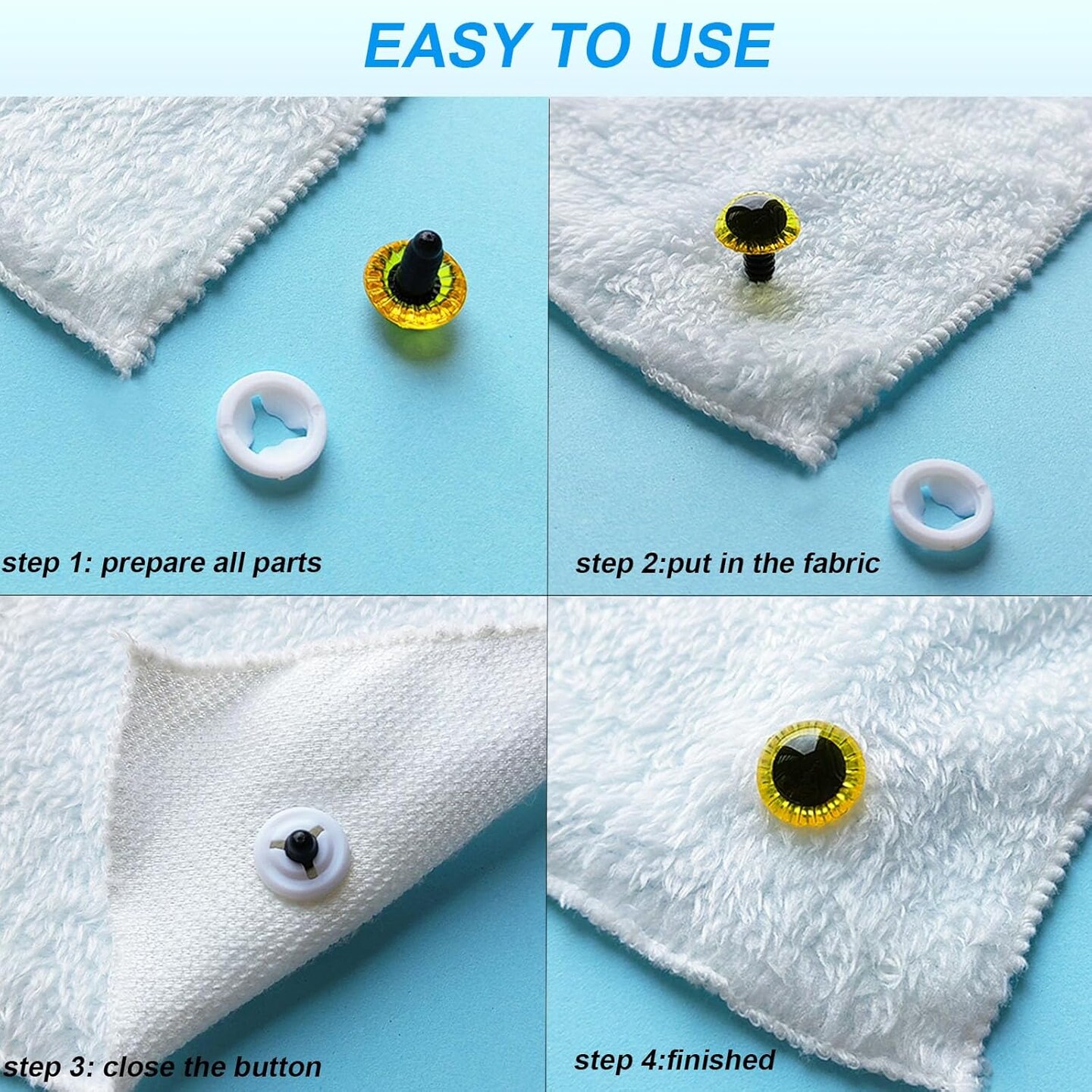 100pcs Glitter Safety Eyes for Amigurumi – 11mm-23mm Colored Plastic Eyes with Washers for Crochet Dolls & Stuffed Animals