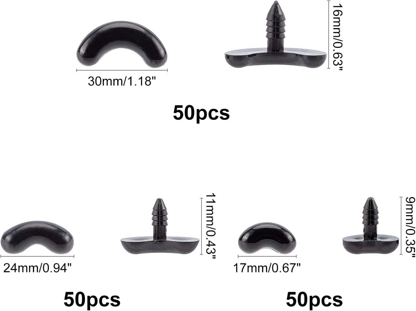 150 Pcs Arc Shape Plastic Safety Eyes/Eyebrows – 3 Sizes for Dolls, Puppets, and Plush Animals