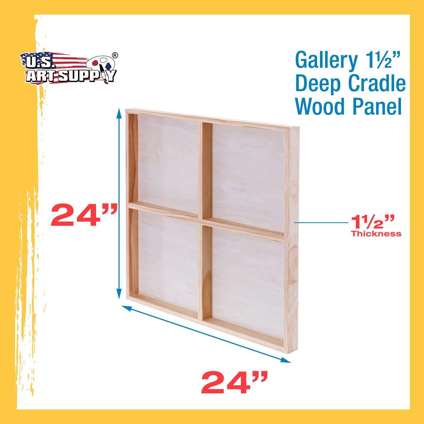 Unfinished Cradled Wood Panels for Painting, 2 Pack of 24x24 inch - Gallery Birch Wooden Canvas Boards 1-1/2&#x22; Deep - Mixed-Media Craft, Acrylic, Oil, Encaustic, Paint Pouring
