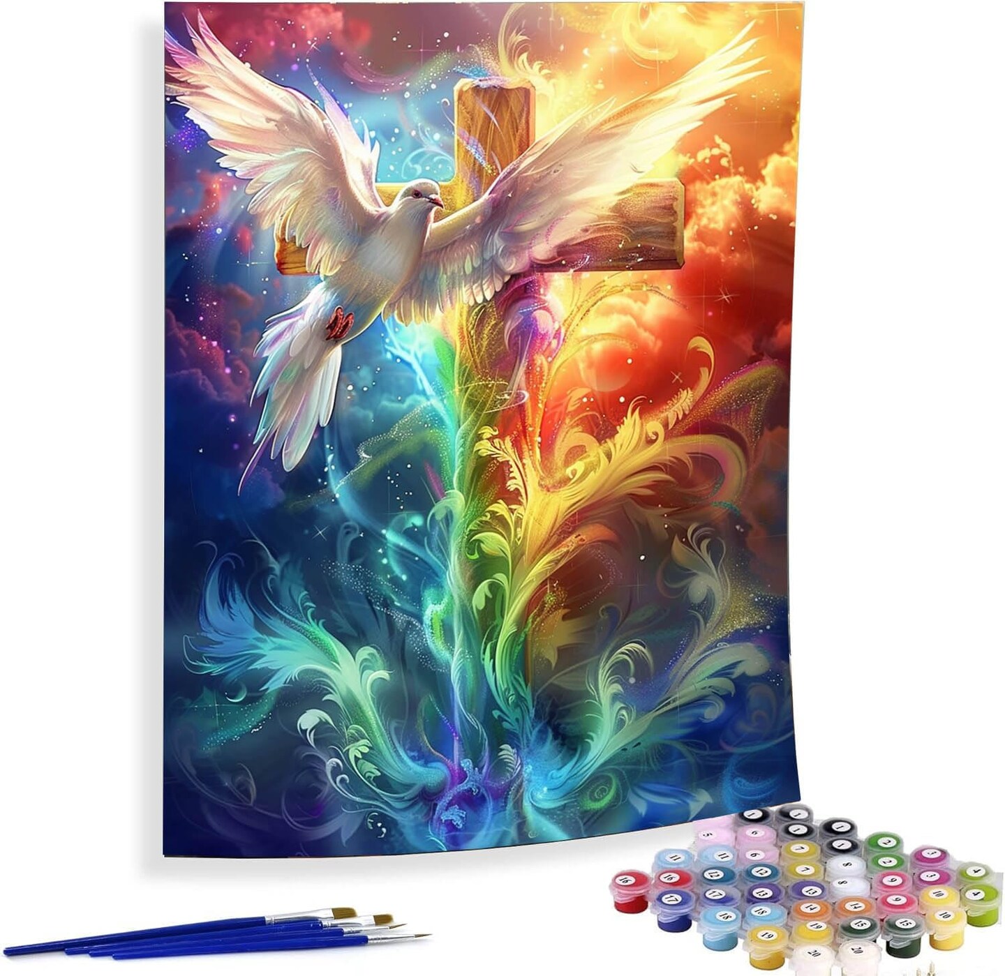 Paint by Numbers for Adults Cross, DIY Oil Painting Christ Acrylic Paint by Number Kits for Kids Adults Beginner for Home Wall Decor 16x20 inch