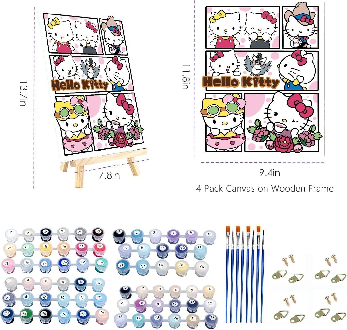 Paint by Numbers Kit for Adults Framed Canvas, 4 Pack with Wooden Easel,Paint by Numbers for Kids Ages 8-12, Cartoon DIY Acrylic Landscape Oil Painting Arts Crafts, 9.45x11.8inch