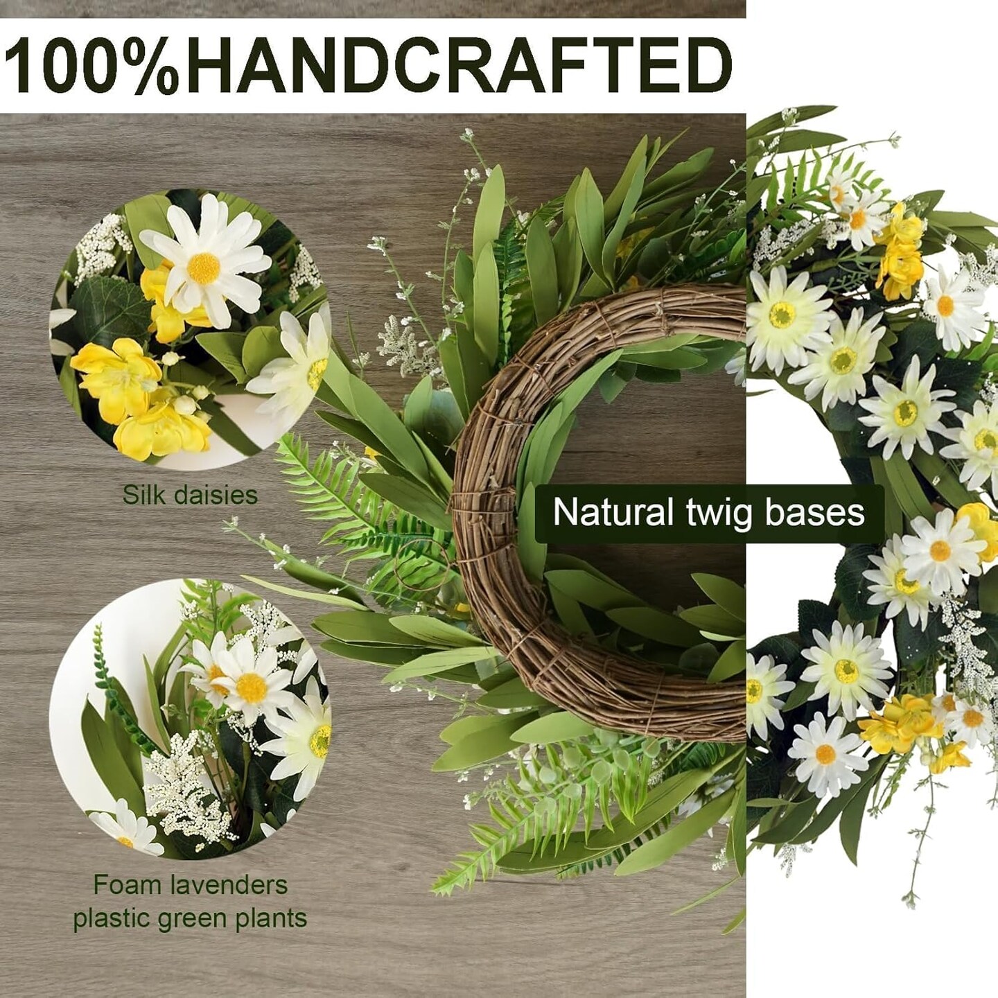 Summer Floral Wreath for Front Door, 20 Inch Artificial Wreath with Daisy Flowers, Floral Wreath for Porch, Window, Outdoor and Indoor Wall Decor, Farmhouse Home Decoration&#x22;