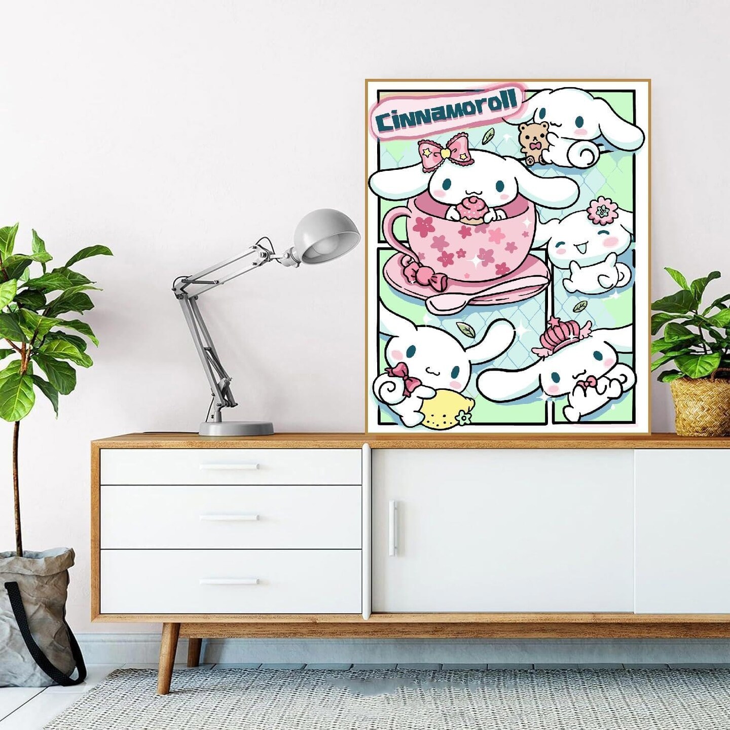 Paint by Numbers Kit for Adults Framed Canvas, 4 Pack with Wooden Easel,Paint by Numbers for Kids Ages 8-12, Cartoon DIY Acrylic Landscape Oil Painting Arts Crafts, 9.45x11.8inch