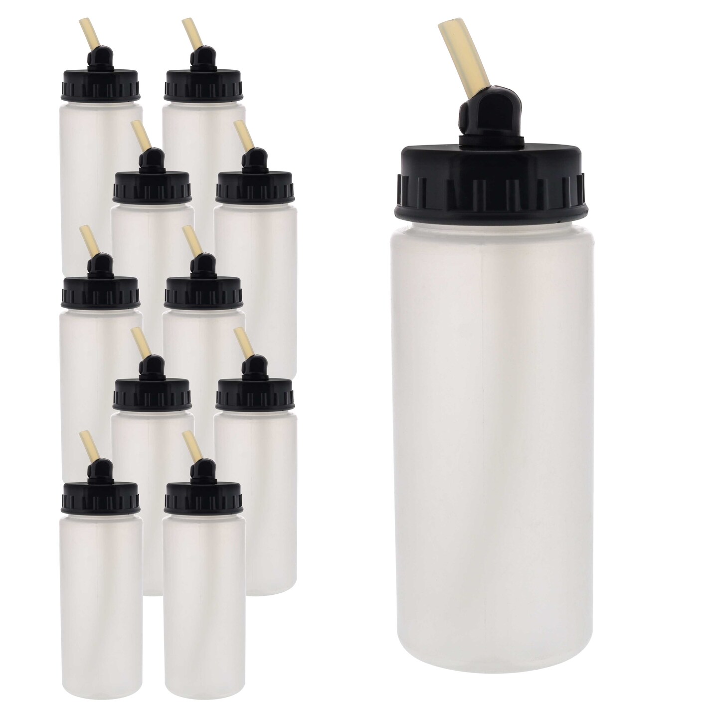 10 Pack Master Airbrush TB-008, 2.7oz Plastic Jar Bottles with 30&#xB0; degrees Down Angle Adaptor Lid Assembly, Single-Action Siphon