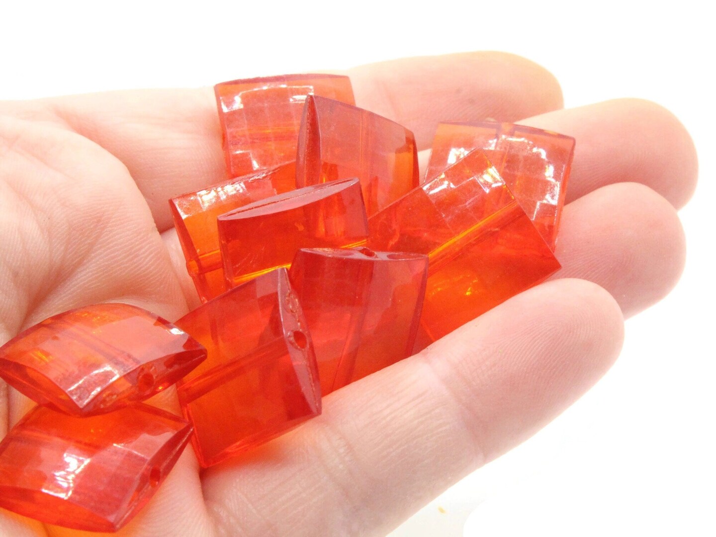 12 16mm Red Acrylic Gems Faceted Square Jewel Beads
