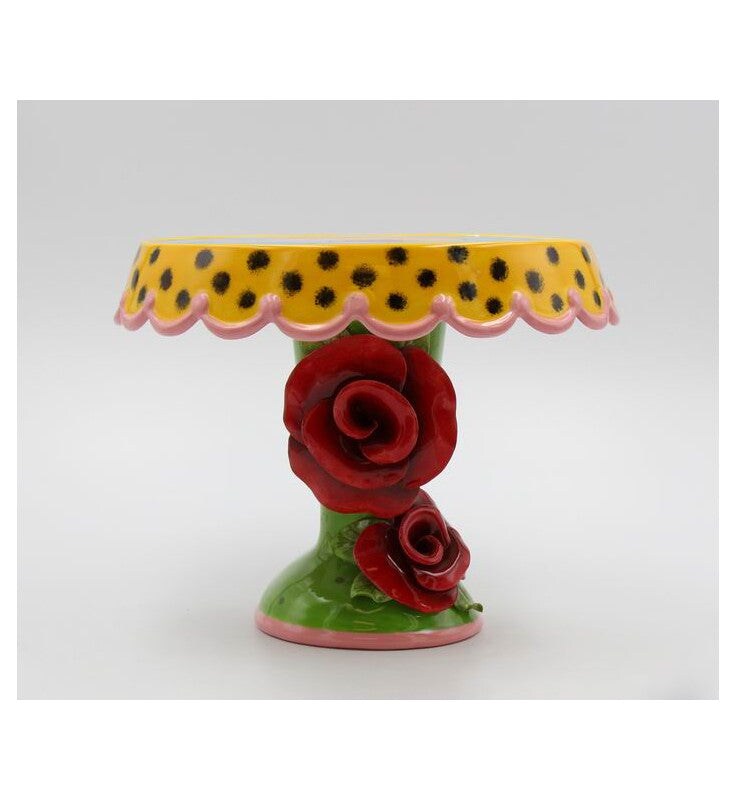 Ceramic Medium Cake Stand Leopard Print with Red Rose Flowers, Birthday Party Decor, Wedding Decor, Cafe Decor